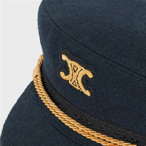 Celine Triomphe Sailor Cap in Wool Cloth Dark Navy